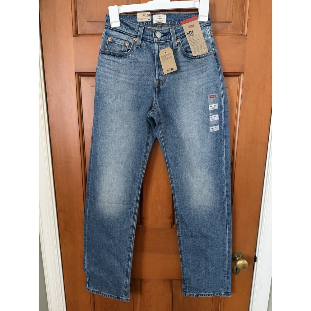 Women's Levi's 501 Curve Stretch High Rise Straight Leg Blue Jeans 25 x 30 NWT